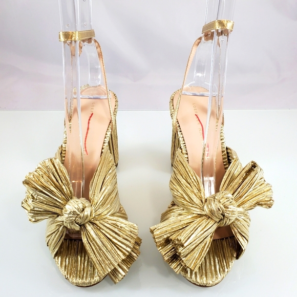 NWB$395 Loeffler Randall Camellia Gold Knotted Lamé Ankle Strap Heel Sandal Sz 5 - Picture 8 of 17